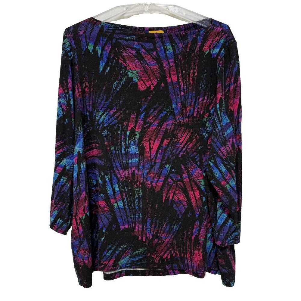 Ruby Rd. Black Top with Blue and Pink Abstract Print